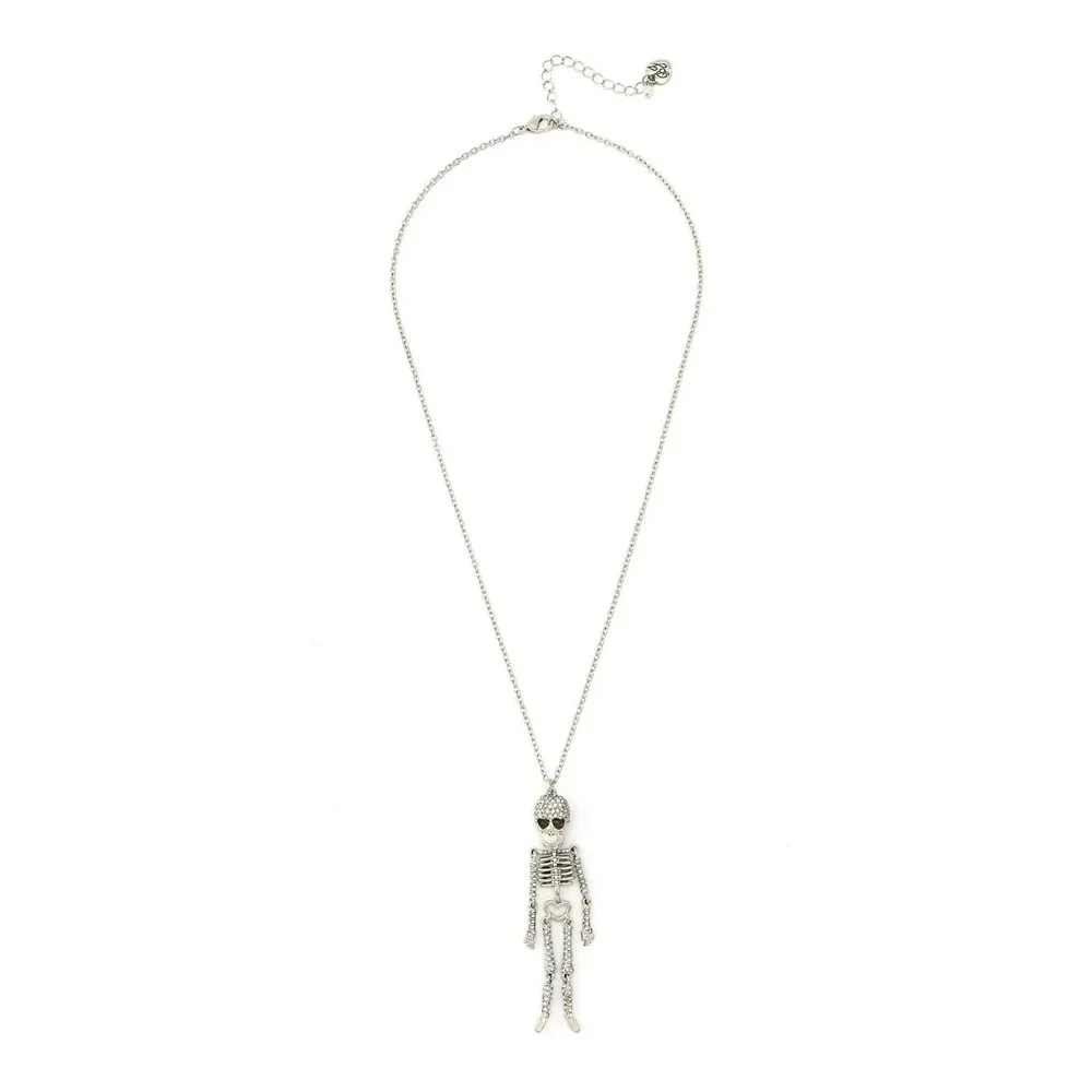 Betsey Johnson Halloween Crystal Skeleton Long Pendant Necklace - 23 Inches Long